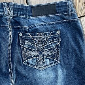 Rad twentyone black vintage jeans with stitched and embroidered cross on back